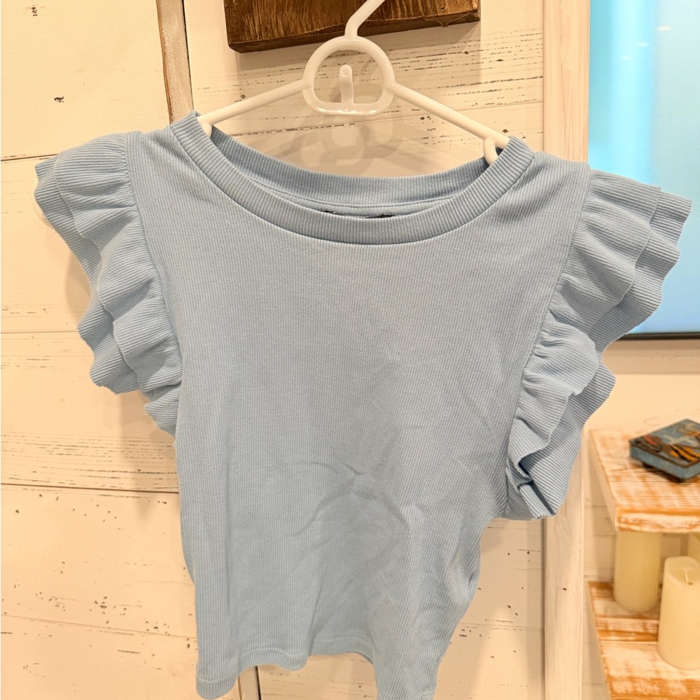 Zara Sky Blue Ruffle Sleeve Tee